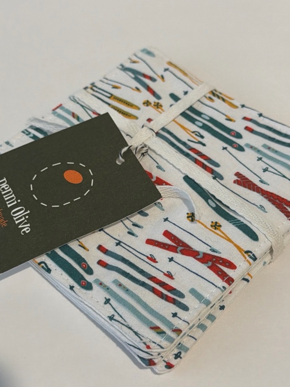 White Ski Print Cotton Napkins - Set